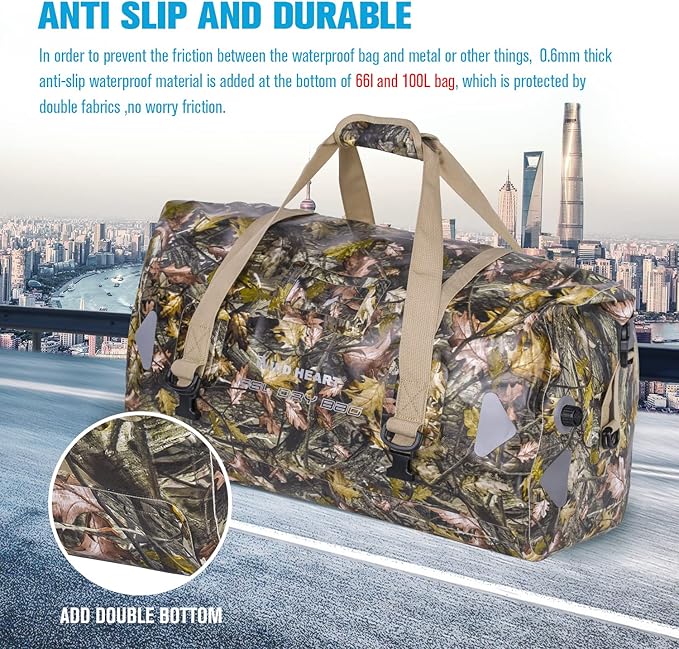 WILD HEART Waterproof Motorcycle Duffel Bag PVC500D Double-bottom With Rope Straps and Inner Pocket 40L 66L 100L for Kayaking, Camping, Boating,Motorcycle-StrideForce Fitness