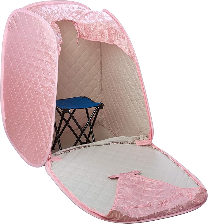 Durasage Personal Foldable Steam Sauna for Relaxation at Home, 60 Minute Timer, 800 Watt Steam Generator, Chair Included - Light Pink-StrideForce Fitness
