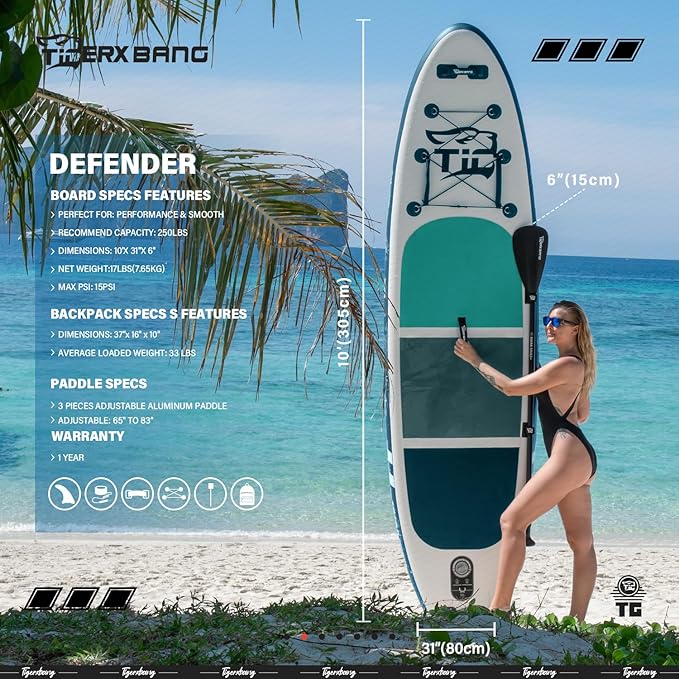 Inflatable Paddle Board with Premium SUP Board Accessories, Allround Paddle Boards for Adults/Kids,Stand Up Paddle Board Defender Collection-StrideForce Fitness