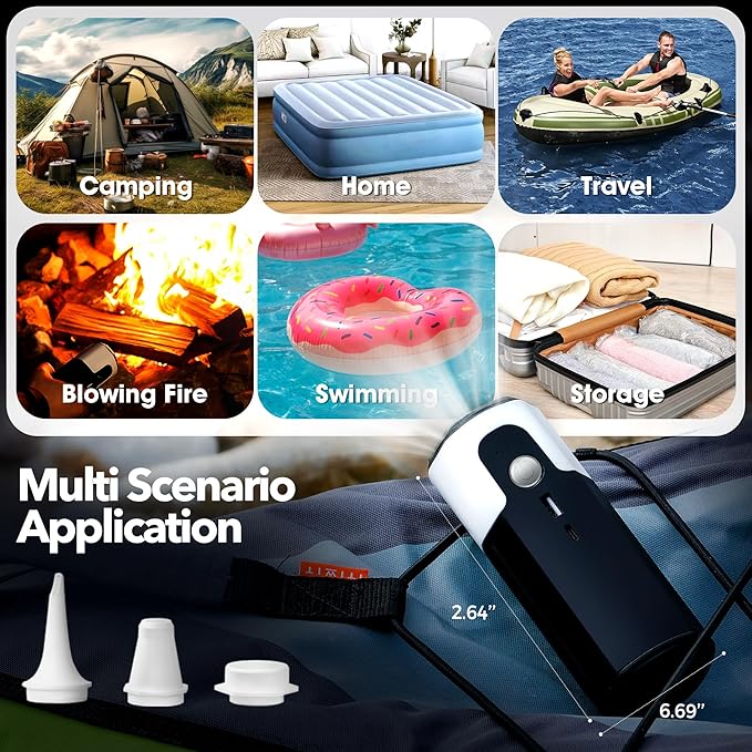 17 Electric Air Pump Brushless Air Pump 17kPa Air Mattress Pump with Led Light Fast Inflation or Deflation for Rubber Boat Kayak Inflatables Pool Floats Boats Sleeping Pads-StrideForce Fitness