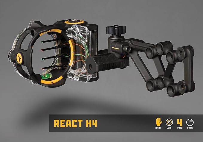 Trophy Ridge React H4 Bow Sight - 4 Pin Sight, Tool Less Windage and Elevation Adustability, 2nd Axis Leveling, Adjustable Click Light-StrideForce Fitness
