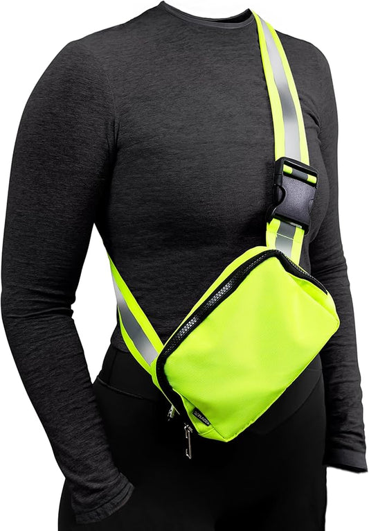 Reflective Belt Bag Night Sash for Night Safety - High Visibility Hip Bag Waist Pack with Large Storage Pouch - Adjustable Night Fanny Pack for Dog Walking, Hiking, Biking-StrideForce Fitness