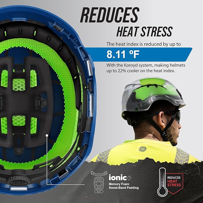 GE Safety Helmet: ANSI Type 2 Class G & E, Advanced Impact Technology, Ultra Comfortable Memory Foam, Heat Stress Reduction, Compatible with Accessories, Adjustable Size OSHA Approved-StrideForce Fitness
