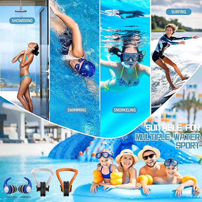 Swimming Nose Clip Ear Plugs - 9 Packs Silicone Swim Nose Plugs with Earplugs for Adult,Waterproof Pool Nose Plug for Diving Surfing and Other Water Sports with Storage Box,Multi-Color-StrideForce Fitness