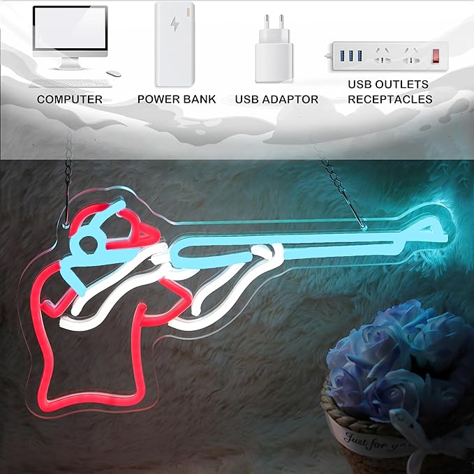 Man Shooting Neon Sign Nerf Sniper Rifle Light Up Sign Shooter Gifts Gun Player Light Sign Dimmable LED Sign for Gun Club Decor Man Cave Game Room 15.2"×9"-StrideForce Fitness