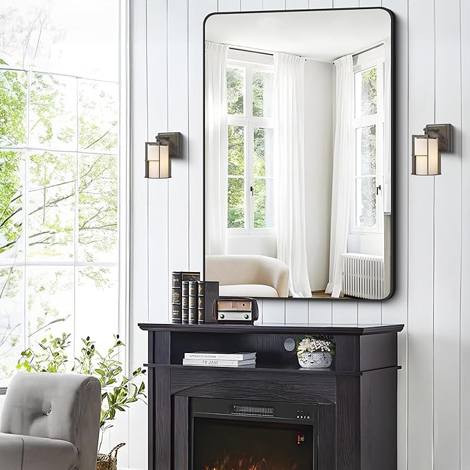 FORBATH Black Bathroom Mirror, Rectangular Vanity Mirror 30 x 48 Inch Wall Rounded Corner Metal Framed Bathroom Mirror for Living Room Bedroom Entryway Decor (Horizontal/Vertical)-StrideForce Fitness