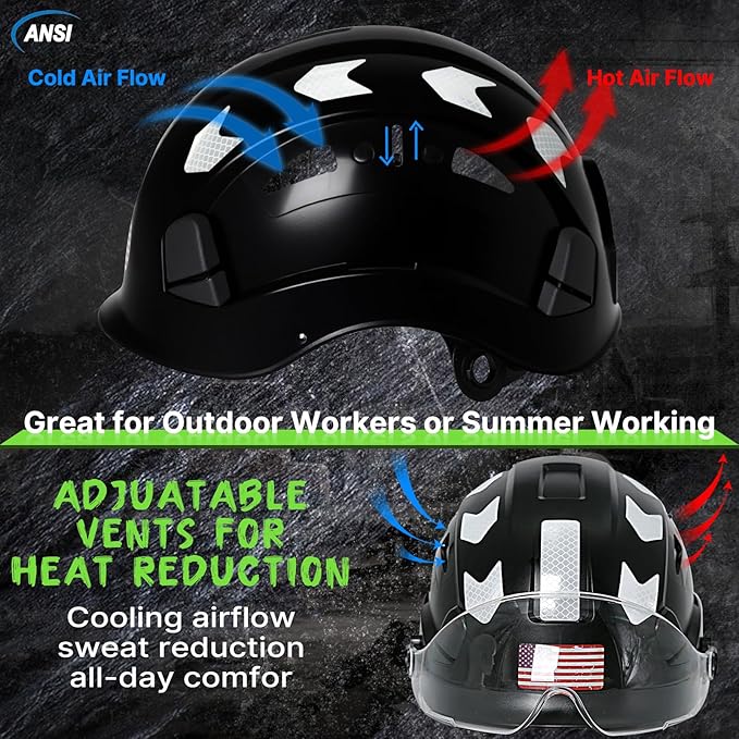 AOLAMEGS Construction Safety Hard Hat - ANSI Z89.1 Type Ι OSHA Approved Safety Helmets with Chin Straps Lightweight Reflective Vented ABS Hard Hats For Men Women Industrial Workwear 6-point Suspension-StrideForce Fitness