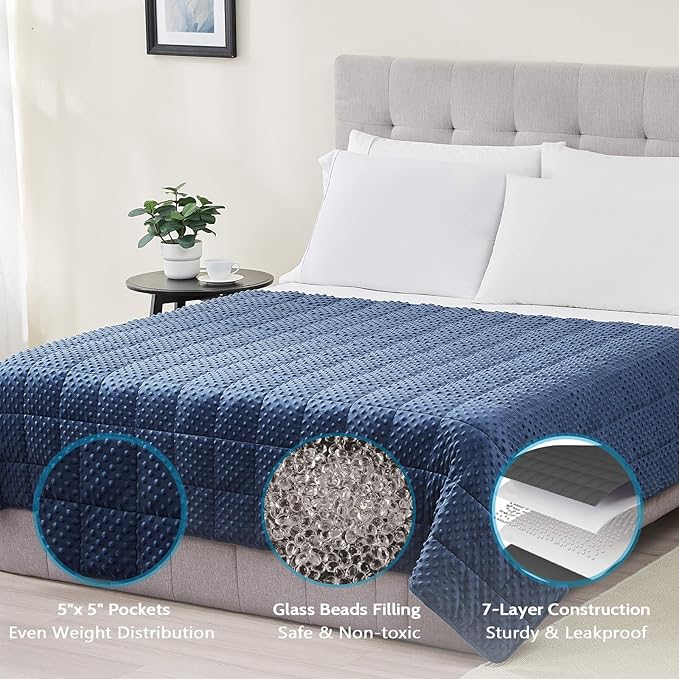 L'AGRATY Weighted Blanket for Adult - 48"x72" 15lbs Minky Dots Heavy Blanket with Glass Beads: Soft Breathable for All-Season Summer Fall Winter Thick Comfort for Sleeping-StrideForce Fitness