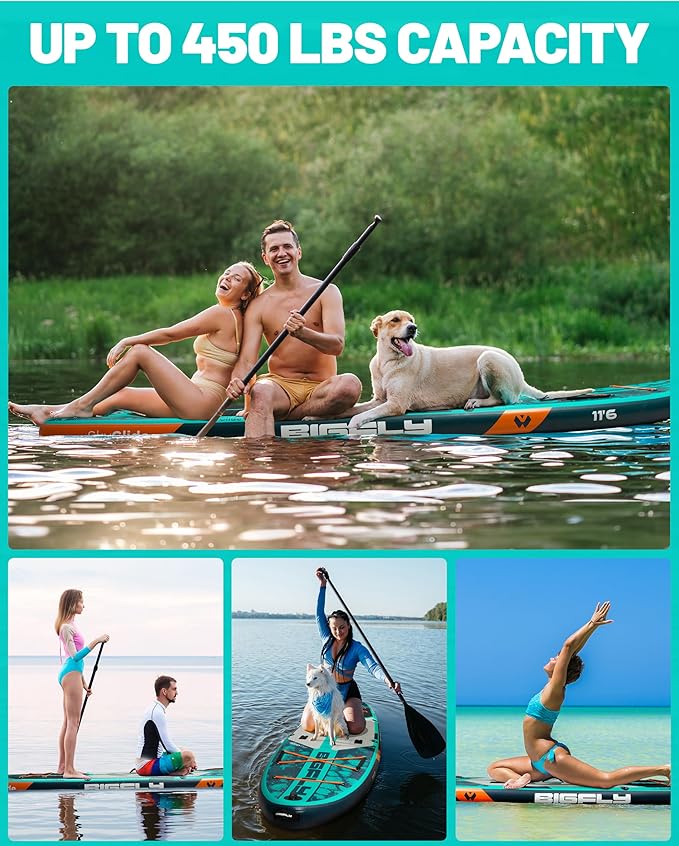 Bigfly 11'6×35" Super Wide Inflatable Stand Up Paddle Board, Ultra Stable Wide SUP for 2+1 People/Family/Big Size, 100L Backpack, All-Round Sup Board, US Big Fin-StrideForce Fitness