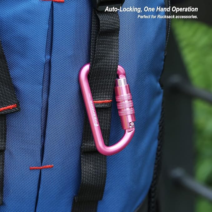 FresKaro 3inch 12kN-2698lbs Auto Locking Carabiner Clips, Solid D Shape, Heavy Duty 7075 Aluminum, Lightweight 1.09oz, Rust Proof, for Hammock, Hiking, Dog Leash, Keychain etc., Multi-Colors-StrideForce Fitness