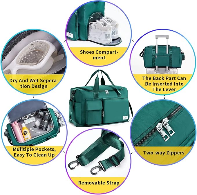 FIORETTO Women's Gym Duffle Bag with Shoes Compartment, 37L Capacity, Ideal for Travel, Gym, Sports, Duffel, Weekender-StrideForce Fitness