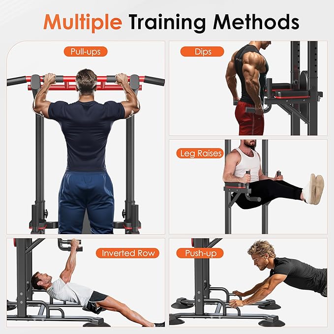 SogesPower Power Tower Pull Up Bar Station, 12-Level Adjustable Multi-Function Pull Up Dip Station for Home Gym, Pull Up Bar Stand Dip Bar Strength Training Fitness Equipment-StrideForce Fitness