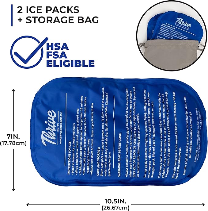 Thrive Reusable Ice Packs for Injuries - Large 2-Pack, Dark Blue - Long-Lasting Gel Cold Therapy - Ice Pack for Neck & Shoulders, Knee & Back Pain Relief-StrideForce Fitness