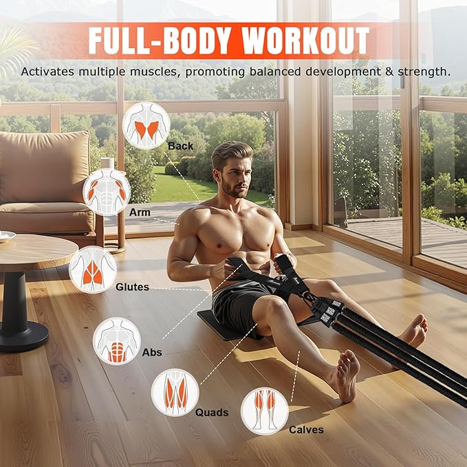 Rowing Resistance Bands, Best Replacement for Rowing Machine, Home Gym Workout Equipment for Arms, Shoulders, Core, Back, Glutes and Legs, Rowing Workout, Cardio, Low-Impact, Portable Home Gym