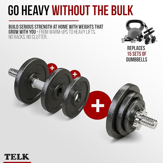 TELK – Adjustable Dumbbell Set – Home Gym Weight Set with Baked Enamel Cast Iron Plates – Space-Saving Free Weights for Strength Training-StrideForce Fitness