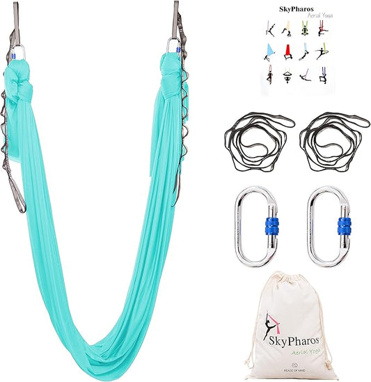 5.5 Yards Aerial Silks Yoga Swing Set - Aerial Yoga Hammock Kit Anti-Gravity Flying for Fitness, Low/Non Stretch Nylon Tricot Fabric Hardware Included for Dance-StrideForce Fitness