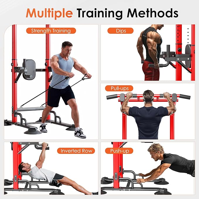 SogesPower Power Tower Pull Up Bar Station, 12-Level Adjustable Multi-Function Pull Up Dip Station for Home Gym, Pull Up Bar Stand Dip Bar Strength Training Fitness Equipment-StrideForce Fitness