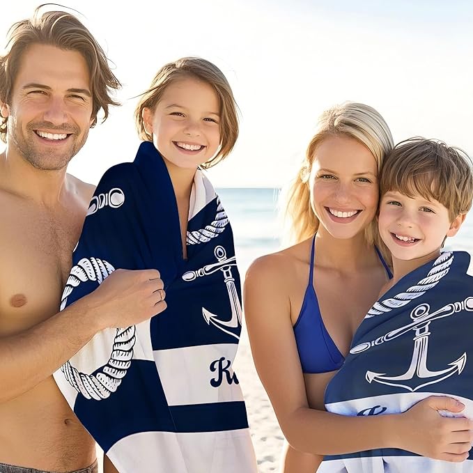 JML Personalized Beach Towel with Name, Custom Anchor Beach Towel, Customized Microfiber Pool Towel, Quick Dry & Absorbent Swim Towel for Adult,Mother's Day, Birthday, Summer Holiday,Vacation-StrideForce Fitness