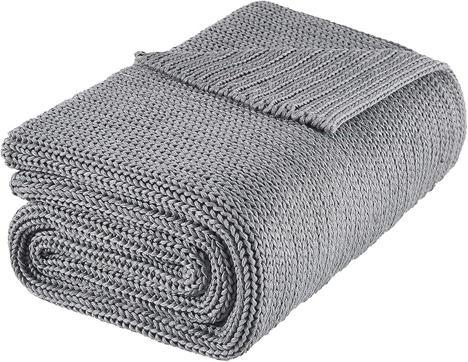 L'AGRATY Knitted Weighted Blanket - 60"x80" 15lbs Cooling Chunky Knit Heavy Blanket for Adults Braided Crochet Throw Thick Cable Yarn Knit Decorative No Beads Evenly Weighted Machine Washable-StrideForce Fitness