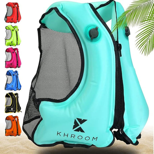 Khroom Inflatable Snorkel Vest for Adults and Teenagers | 60"-75" Height | 90-220 lbs | V2 2025 Model | Buoyancy Jacket for Snorkeling and SUP - Snorkel Vest, Buoyancy Aid-StrideForce Fitness