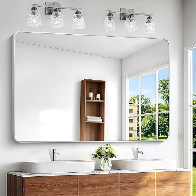 Silver Bathroom Mirror,60x40 inch Wall Mirror for Bathroom Wall Mounted,Rectangle Mirror for Bathroom Over Sink,Modern Frame Round Corner for Living Room,Bedroom Entryway,Horizontal/Vertical-StrideForce Fitness