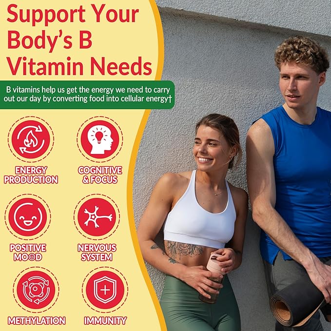 Super Vitamin B Complex Gummies - All B Vitamins Including Methyl B12, B1, B2, B3, B5, B6, Biotin, Methylfolate with Vitamin C, Choline, Inositol, PABA for Energy, Brain & Immune Support, Sugar Free-StrideForce Fitness