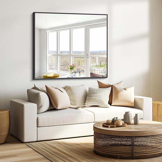 Bathroom Mirror,36x40 inch Wall Mirror for Bathroom Wall Mounted Black Rectangle Square Corner Mirrors, Black Bathroom Mirror for Living Room, Farmhouse, Bedroom Entryway, Horizontal/Vertical-StrideForce Fitness