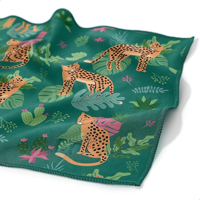 Pocket-Sized Sweat Towels - The Original Sweat Absorbing Handkerchiefs - Quick-Dry Microfiber Sweat Rags for Face, Hands, & Body - Men & Women - Gym, Sports, and Work (Jungle Cat: 5 Pack)-StrideForce Fitness