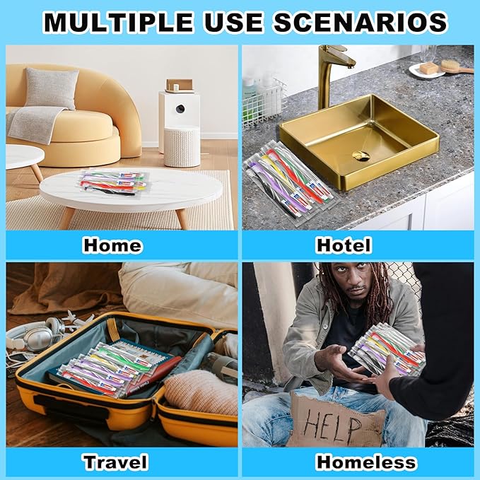 HAIFOTRVA 200pcs Disposable Toothbrushes with Toothpaste,Single Use Toothbrush with Toothpaste Individually Wrapped Disposable Travel Toothbrushes Kit Bulk for Homeless,Hotel,Guests(5 Colors)