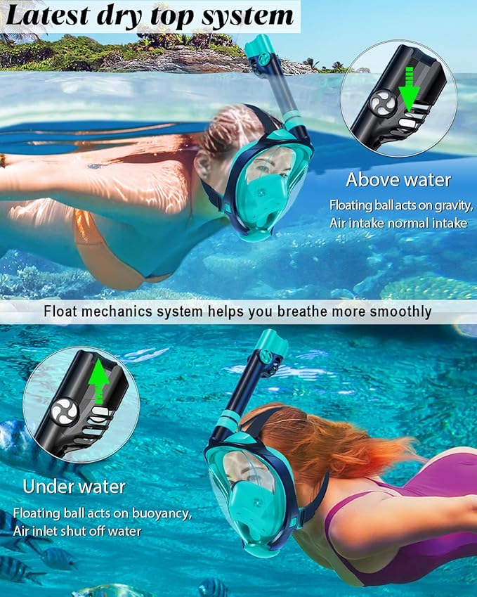 W WSTOO Full Face Snorkel Mask Adults,Suitable for Beginners Dry Top Snorkeling Gear,Can Your Mouth or Nose to Breathe,180 Degrees Panoramic View,Anti-Fog Anti-Leak,Summer Travel and Vacationing Gifts-StrideForce Fitness