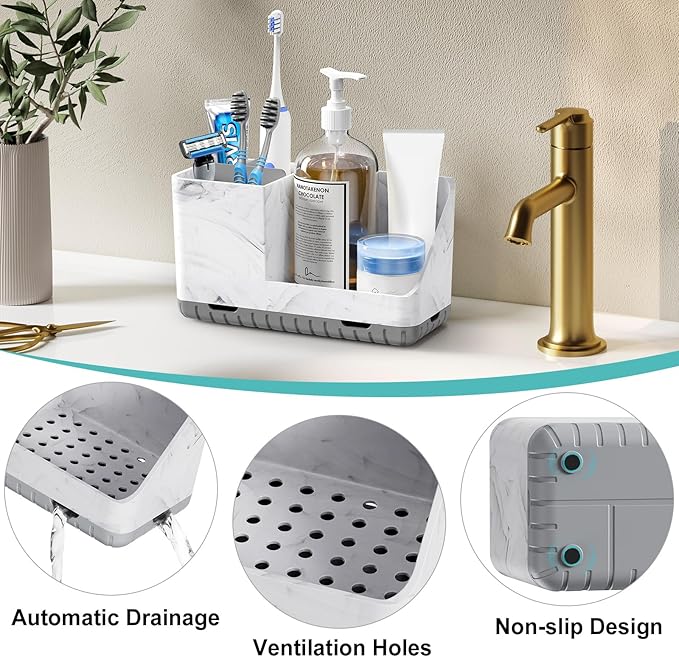 Toothbrush Holders for Bathroom Countertop, Kids Electric Toothbrush and Toothpaste Holder, Bathroom Accessories Vanity Organizer, Bathroom Organizers and Storage (Grey Marble Grain)