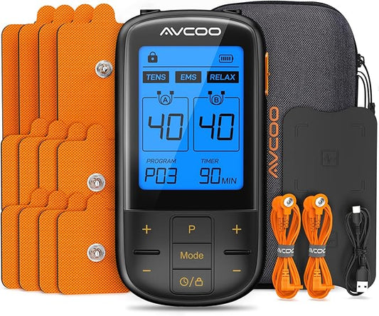 3-in-1 TENS Unit with 32 Modes, Dual Channel EMS Muscle Stimulator with 40 Intensities for Gradual Pain Relief Therapy, Rechargeable Electronic Pulse Massager with 12 Electrode Pads, EVA Case-StrideForce Fitness