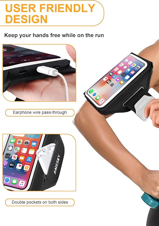Running Armband with Earphone Bag Cell Phone Armband for iPhone 16 15 Pro 14 Plus 13 11 XR XS, Galaxy S24/S10 Water Resistant Sports Phone Holder Case & Zipper Slot Car Key Holder for 6.9 inch Phone-StrideForce Fitness