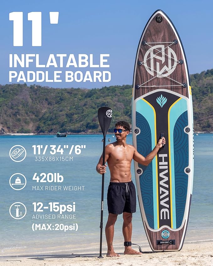 Inflatable Paddle Board 11 '* 34 "* 6" Extra Wide Sup Board, 420lb Capacity Paddle Board for Adults, Suitable for Sea and Lakes, 2+1Family Board-StrideForce Fitness