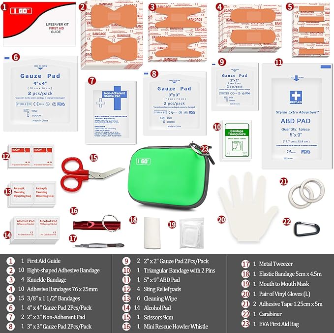 I GO 85 Pieces Hard Shell Mini Compact First Aid Kit, Small Personal Emergency Survival Kit for Travel Hiking Camping Backpacking Hunting Marine Car-StrideForce Fitness