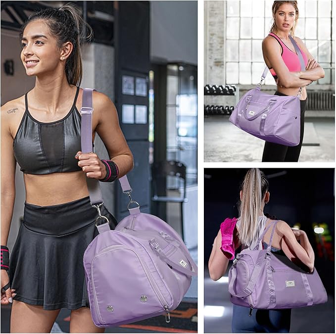 FIORETTO Womens Gym Tote Duffle Bag with Wet Pocket & Shoe Compartment, Sports Duffel Overnight Weekender Hospital Workout Carry on Bag for Girls, Ideal for Travel, Swimming, Dance, Ballet Purple-StrideForce Fitness
