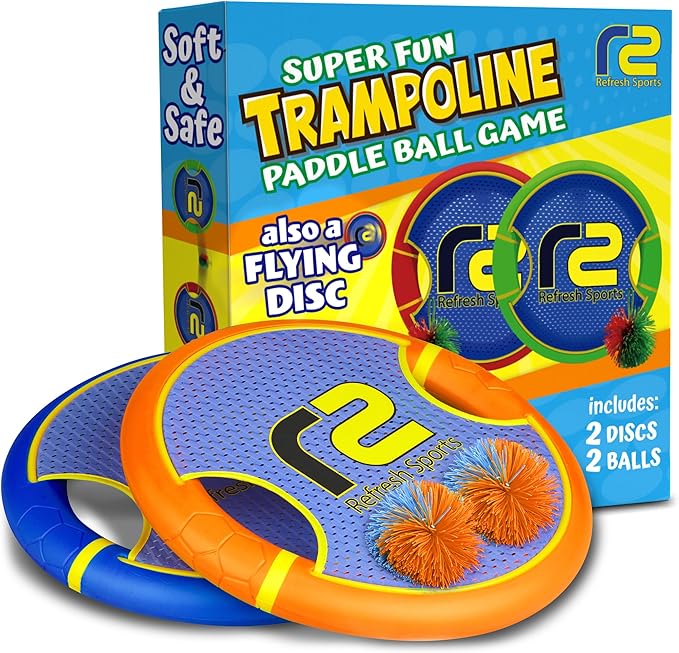 Fun Bouncy Paddle & Stringy Ball Toss & Catch Game - Easy to Use for Kids All Ages - Soft Foam Design for Safe Play Indoors or Outdoors - Also Works as Flying Disc - Great Gift Idea for Boys & Girls-StrideForce Fitness