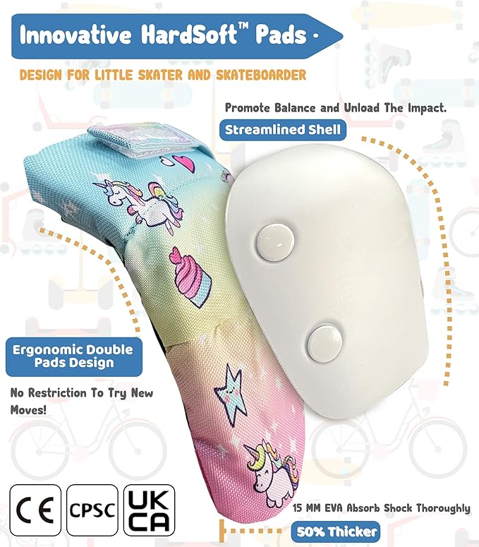 Simply Kids Knee and Elbow Pads with Wrist Guards, HardSoft Pad Tech. - CPSIA Certified Protective Gear Set - Inline Roller Skate Skateboard Bike Knee Pads for Kids Child Girls Boys Toddler Youth-StrideForce Fitness