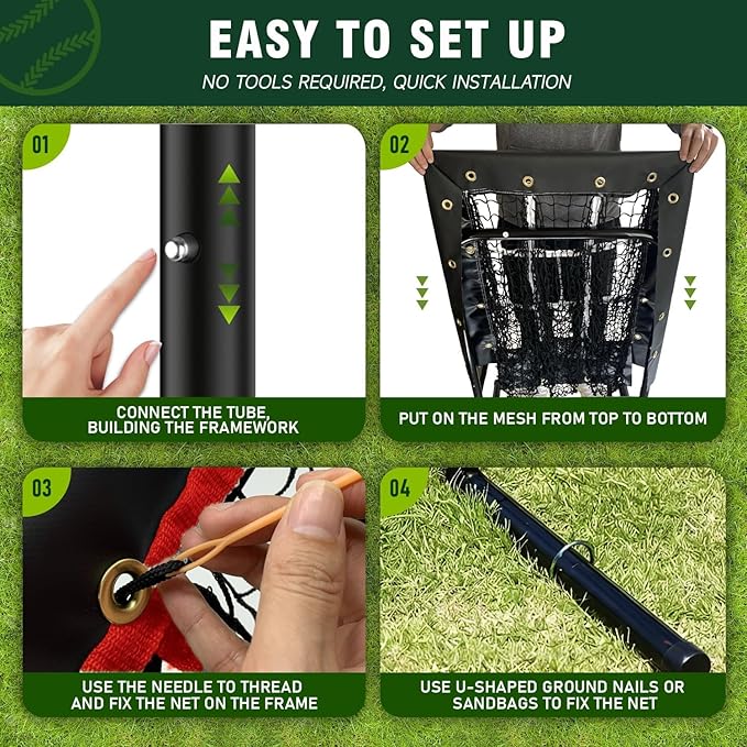 9 Hole Pitching Net, Heavy-Duty Baseball Net with Strike Zone for Pitching and Hitting, Height Adjustable Training Equipment with 9 Pocket Pitching Target for Baseball & Softball Practice-StrideForce Fitness