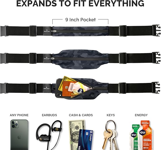 Back Bay Slim Running Belt for Women & Men [Fits ALL Phones], Runners Fanny Pack for Men, Money Belt, Running Gear Gift, Waist Bag Workout Gear, iPhone Runner's Phone Holder Waist Pack-StrideForce Fitness