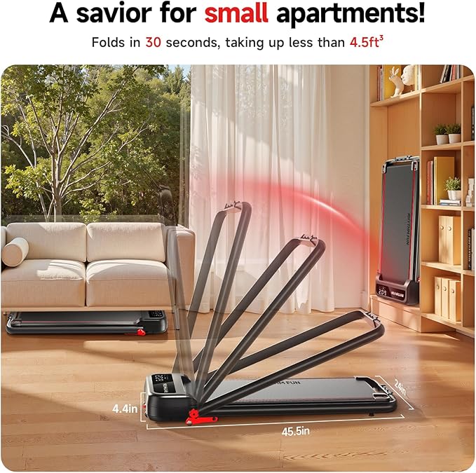 RHYTHM FUN Incline Foldable Treadmill, Walking Pad Treadmill with Incline, 300 lbs Portable Treadmills with Handles for Home Office Use, Under Desk Compact Walking Pad-StrideForce Fitness