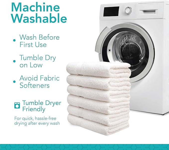 Pleasant Home Bath Towels Set of 6 (24” x 50”) 100% Cotton, 515 GSM | Lightweight, Soft & Absorbent Luxury Towels for Bathroom | for Gym, Pool & Spa | 6 Pack, White-StrideForce Fitness