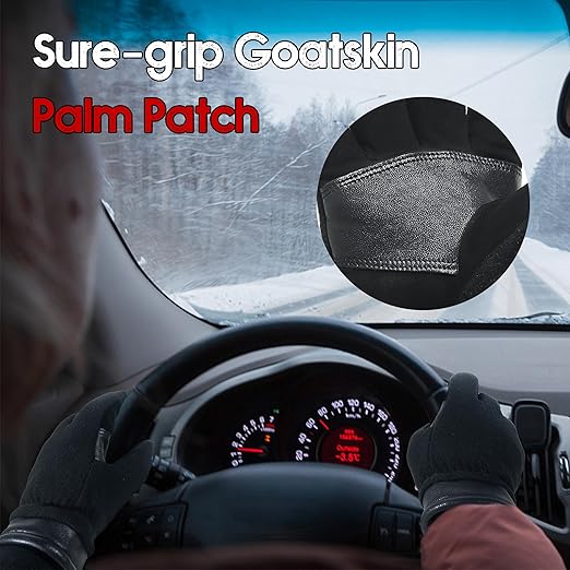 HANDLANDY Winter Gloves for Men Women, Thermal Gloves for Cold Weather Driving Cycling Ski Outdoor, Insulated Leather Work Gloves (Small, Black)-StrideForce Fitness