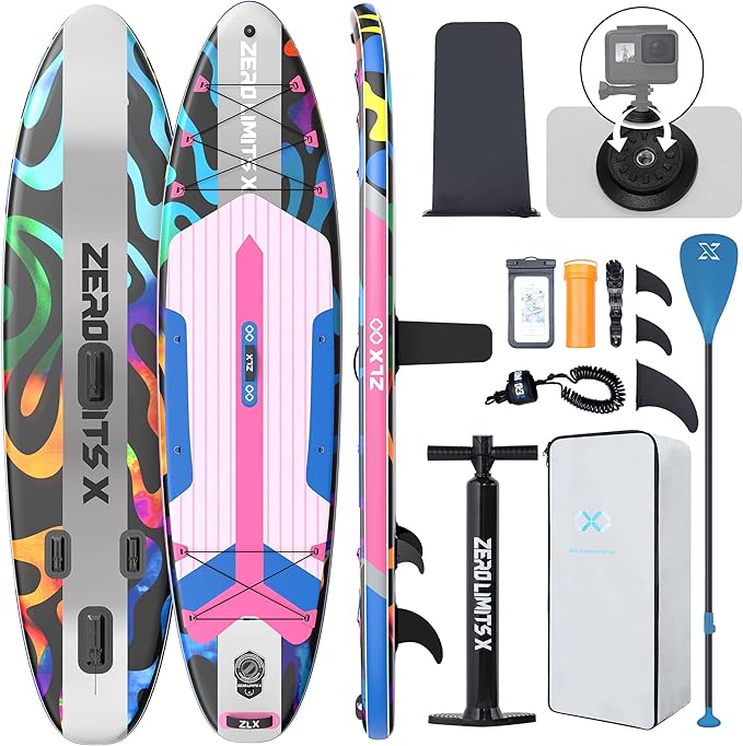 ZLX Inflatable Stand Up Paddle Board, 10'6" SUP Non-Slip Stable Deck Pad, Unique Center Fin, Premium Accessories, Portable Paddleboard for Adults, Beginners, All Skill Levels-StrideForce Fitness