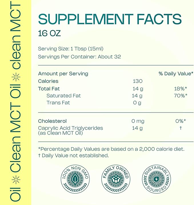 LevelUp Clean MCT Oil - 100% Caprylic C8 for Energy, Focus, Weight Management, Gut Health, Brain Superfuel - Keto Supplement for Ketogenic Coffee and Ketones - Non-GMO (16 oz Glass Bottle)-StrideForce Fitness