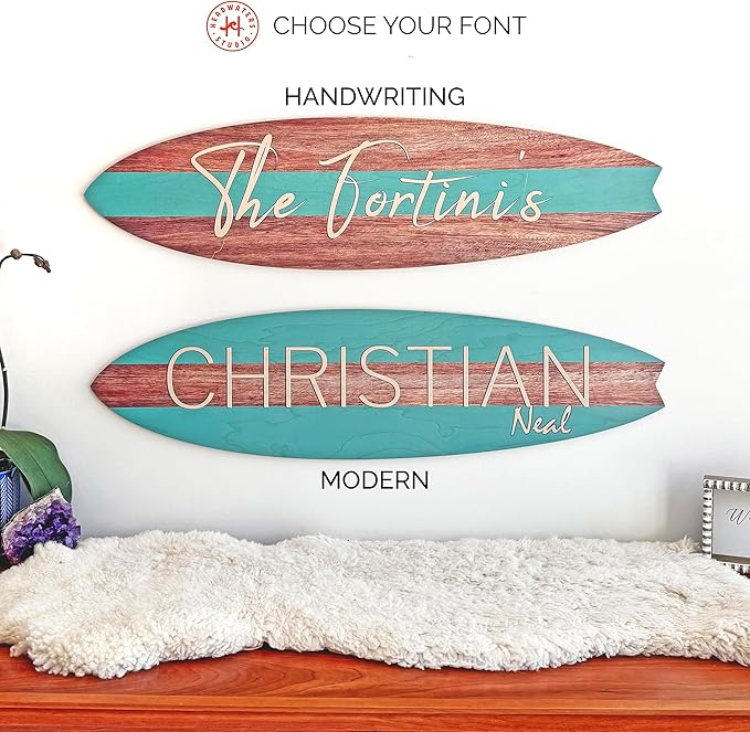 Personalized Wooden Surfboard Wall Decor – Custom Name Surfboard Sign for Nursery, Playroom, or Coastal Room – Decorative Surf Board Wall Art-2 Sizes, 12 Colors-StrideForce Fitness