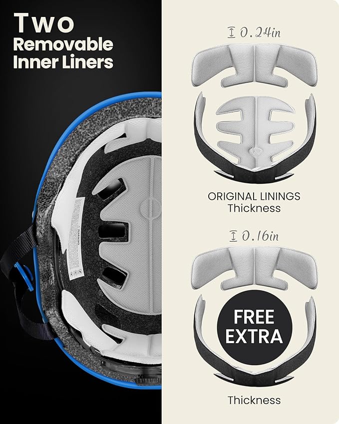 OutdoorMaster Skateboard Cycling Helmet - Two Removable Liners Ventilation Multi-Sport Scooter Roller Skate Inline Skating Rollerblading for Kids, Youth & Adults-StrideForce Fitness