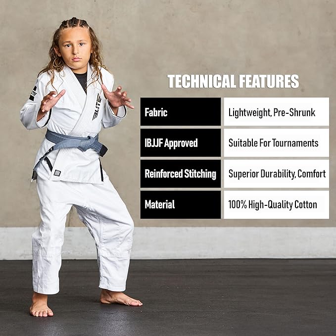 Elite Sports Kids Brazilian Jiu Jitsu Belts Preshurunk Martial Arts Youth BJJ Belts for Girls & Boys with BJJ Ranking Stripes-StrideForce Fitness