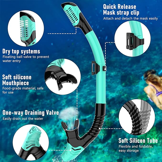 Snorkeling Gear, Dry Snorkel Set180° Panoramic Wide View,Anti-Fog Scuba Diving Mask, Professional Snorkeling Gear for Free Breathing, Swimming, Diving-StrideForce Fitness