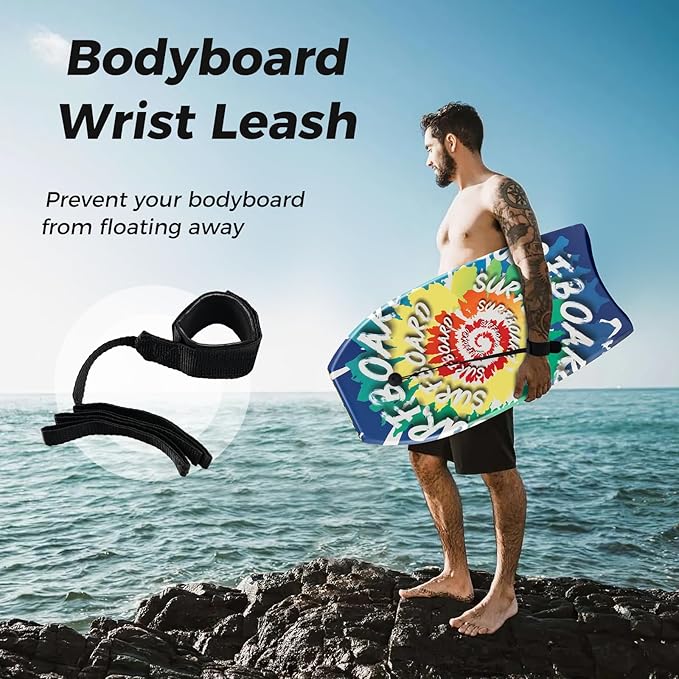KOTEK 33/37/41 Inch Body Board with Wrist Leash, EPS Core, Dual Channel, HDPE Slick Bottom, Bodyboard for All Skill Levels & Wave Conditions-StrideForce Fitness